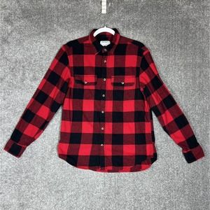 Old Navy Double Brushed Flannel Button Shirt Red Black Buffalo Check Mens Medium
